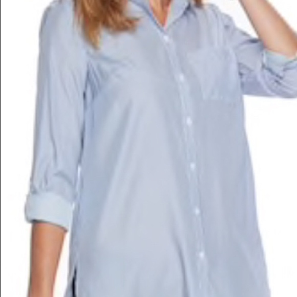 Blue and white stripe button down tunic